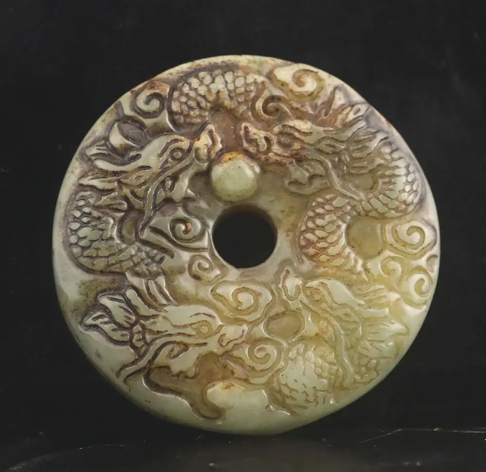 Old natural jade hand-carved statue of five dragon Statue