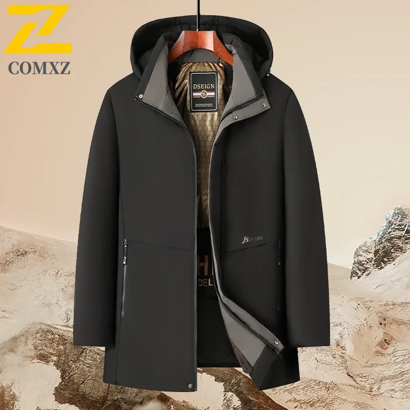 COMXZ Graphene Down Jacket Casual Hooded Collar Outdoor Commuting Office Warm Parka Fashion White Duck Down Winter Garment