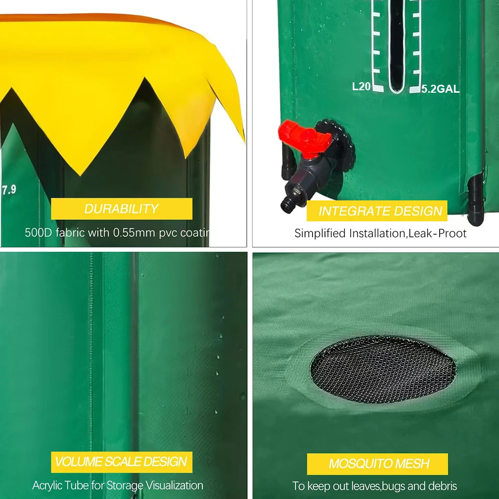 

52 Gallon Rain Barrel Collapsible PVC Rain Collection System with Three Spigots Water Barrel Collector