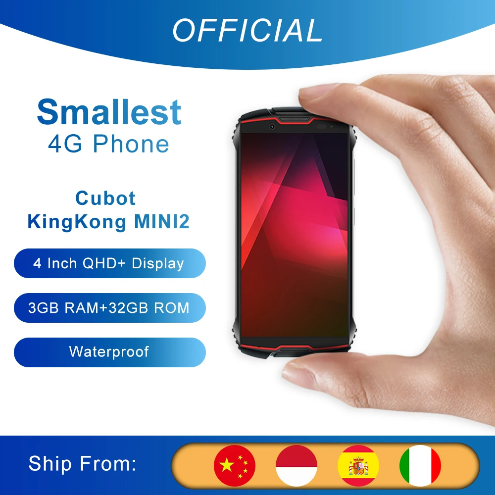 

Смартфон Cubot KingKong MINI2 Защищенный смартфон, 4 дюйма, 4G LTE, 2 SIM, Google Android 10, 3 ГБ + 32 ГБ, 13 МП Камера Мобильные Телефоны Водонепроницаемый Телефон Маленький Спортивный Смартфон Cubot KingKong MINI 2