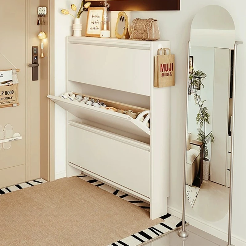 Ultra Thin Flip Shoe Cabinet Minimalist 2 Layer Flip Shoe Storage Shelves Organizer Entryway Hallway Shoemaker Entrance Hall