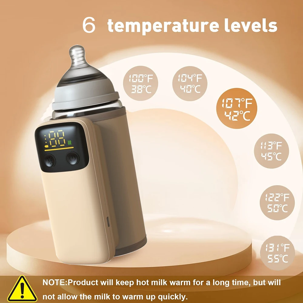 Rechargeable Portable Bottle Warmer with Fast Charging Cordless Milk Warmer with Temperature Control for Traveling Camping Home