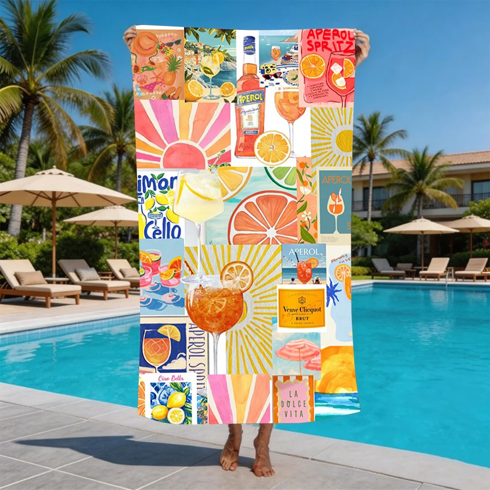 Pink Orange Ibiza Summer Collage Beach Towel Multiple Sizes For Fashion Women Mediterranean Holiday Swim Towel