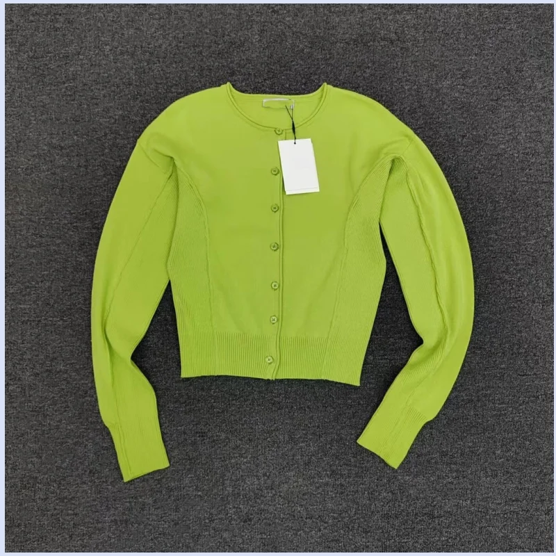 Women's short waisted single breasted new Korean style minimalist knitted sweater top