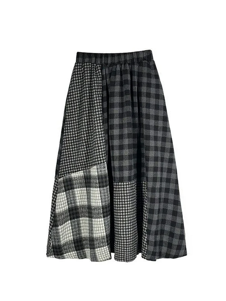 

Асимметричная тяжелая рабочая клетчатая юбка в стиле ретро с высокой талией, женская повседневная длинная юбка из полиэстера