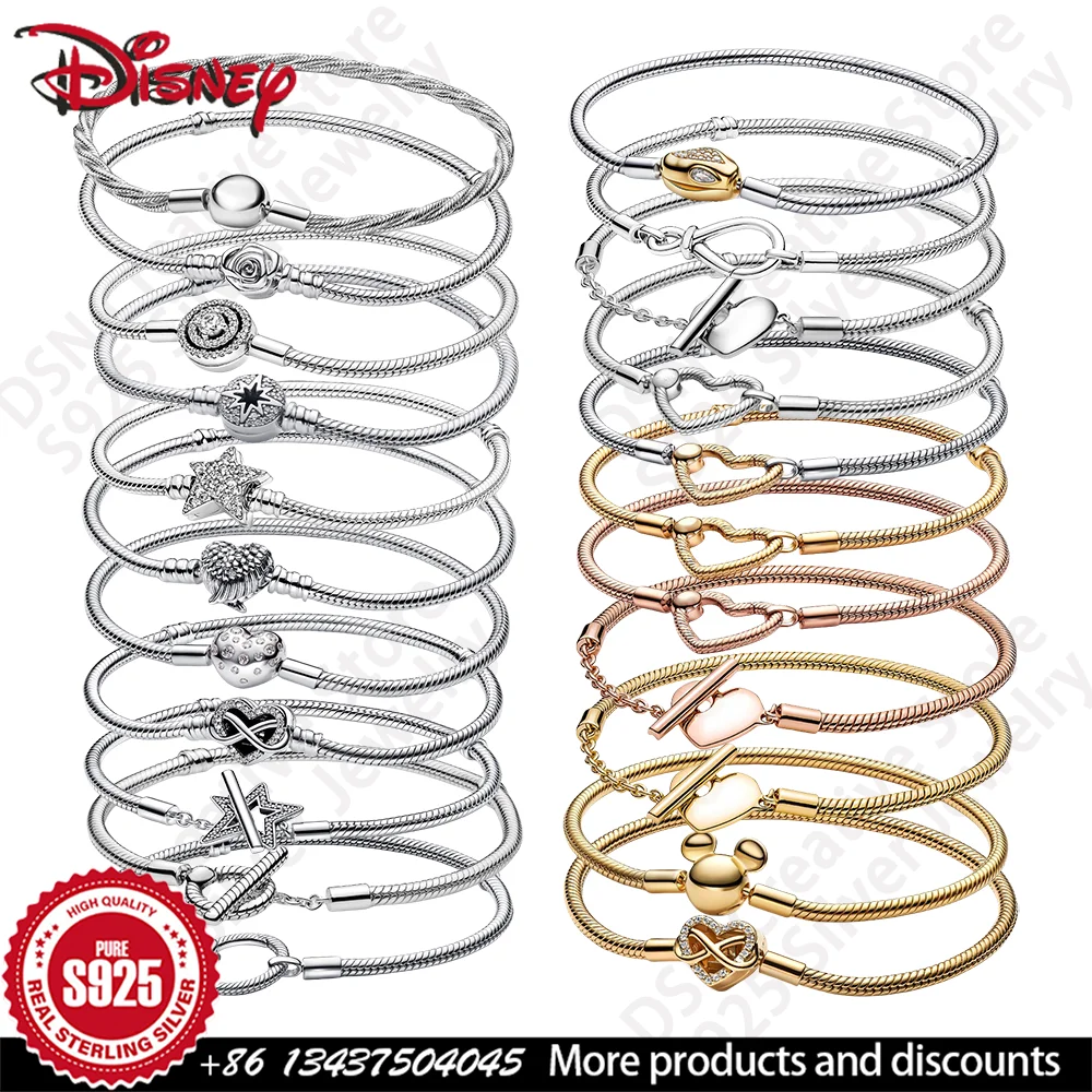 

Модный браслет-цепочка Disney S925 из серебра 925 пробы со змеиной костью, классический дизайн в форме сердца и звезды, подходит для праздничной женской браслета