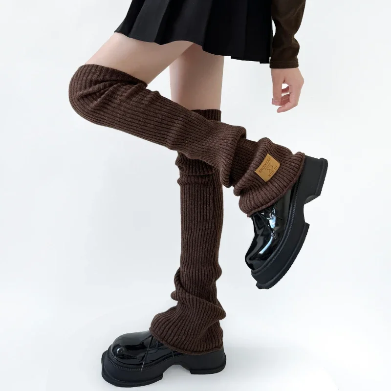 30% Wool Leg Warmers Women Autumn Winter Knitted Foot Cover Knee High Socks Thigh High Stockings JK Girls Lolita Leg Warmers Sox