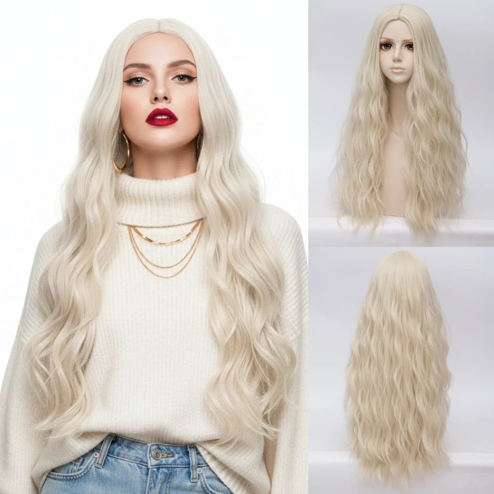 

Блондинка, длинные пушистые волны, синтетический парик, термостойкий женский аниме-игровой косплей, повседневный парик для вечеринок