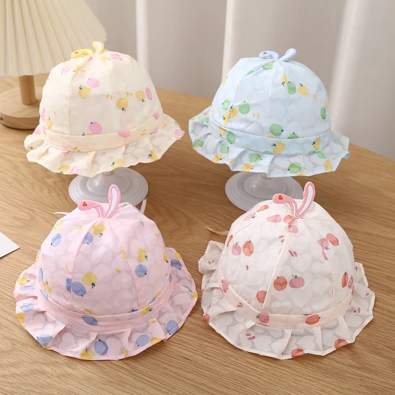 Spring Autumn Adjustable Newborn Hat for Baby Girls Infant Cotton Pink Cap Print Headwear Accessories 0-6M