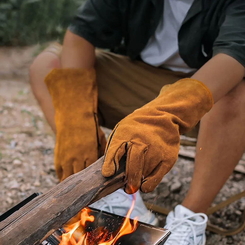 

Heat Resistant Gloves Cowhide Polyester for Baking Cooking Grilling Protect Hands Outdoor BBQ Camping Picnic Labor Protection