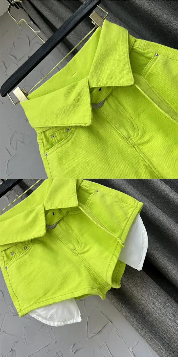 Korean Design High Waisted Wide Leg A-line Shorts Green Denim Hot Pants for Women Jeans