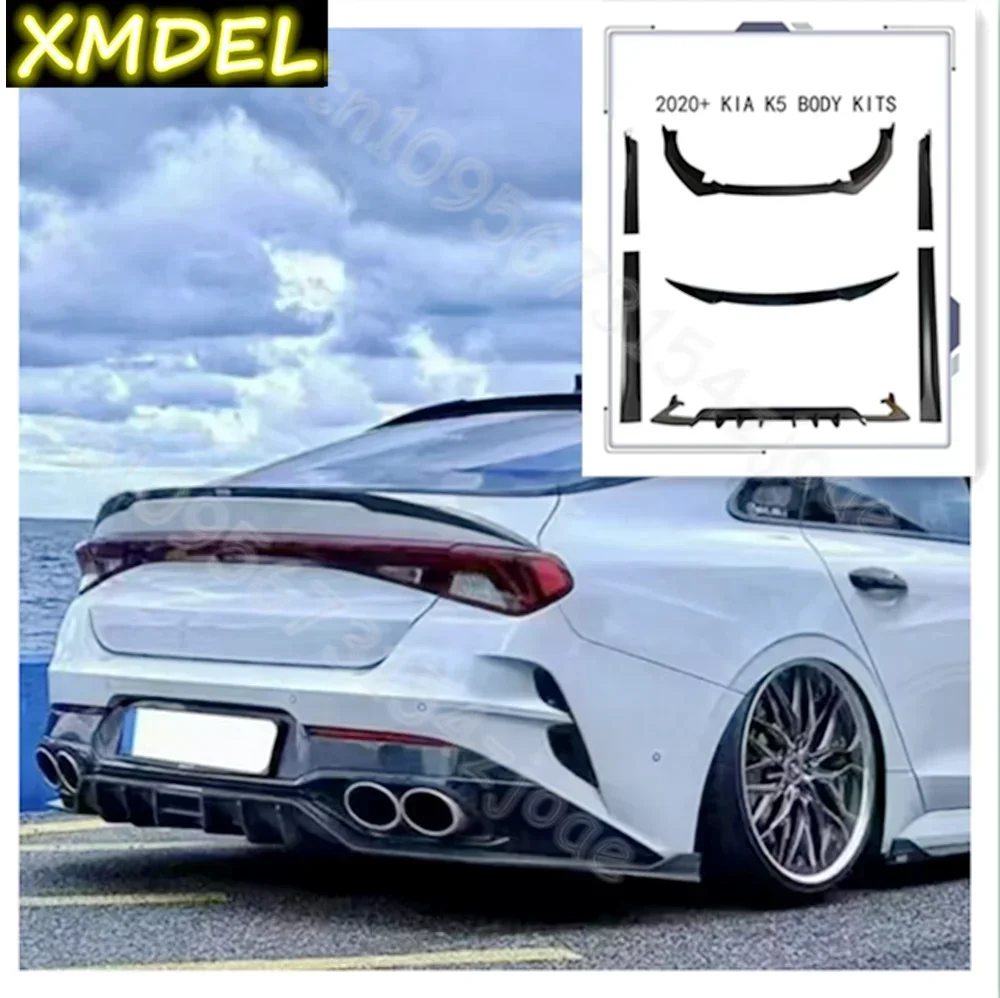 car styling For Kia K5 2020 2021 2022 2023 2024 spoiler Front Bumper, Side Lip, Rear diffuser body kit Black Gloss painted