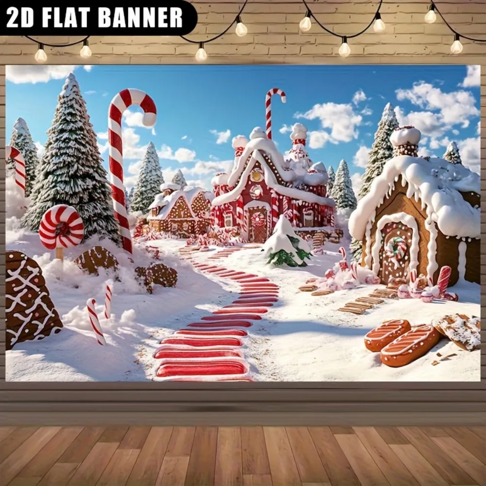 VIKAMA Christmas Gingerbread House Winter Scene Ideal für Weihnachtsdekorationen, Fotografie und Märchenurlaubshintergründe