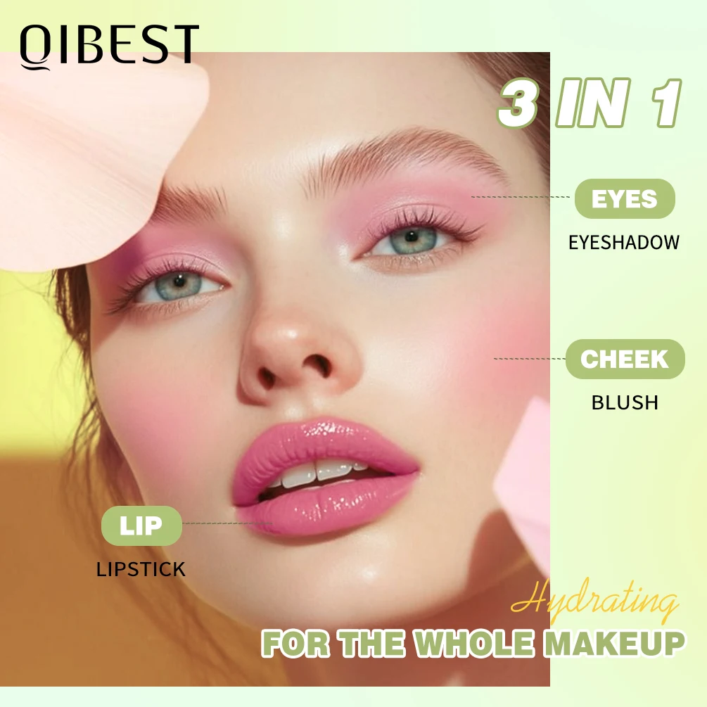 QIBEST 3 ألوان جيلي أحمر الخدود عصا بلسم الشفاه ظلال العيون 3 في 1 متعددة الاستخدام ماتي أحمر الخدود ترطيب سطع أحمر الشفاه المائية ماكياج #2