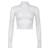 Sexy Dentelle Chemisier Chemises D'été Femmes Col Roulé À Manches sulfVoir À Travers Dentelle Patchwork Mince Y-XXNWQ-NWMCT01609 5