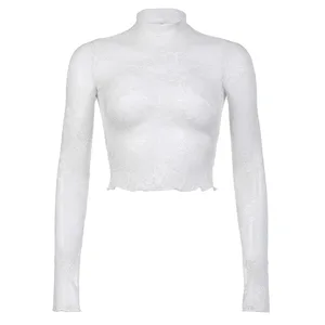 Sexy tall collar blouse for women, long sleeve, see through, patchwork tops-en, summer shirts, xxnwq-nwmct01609 10 Main Sales Women's High Collar Blouse - №8