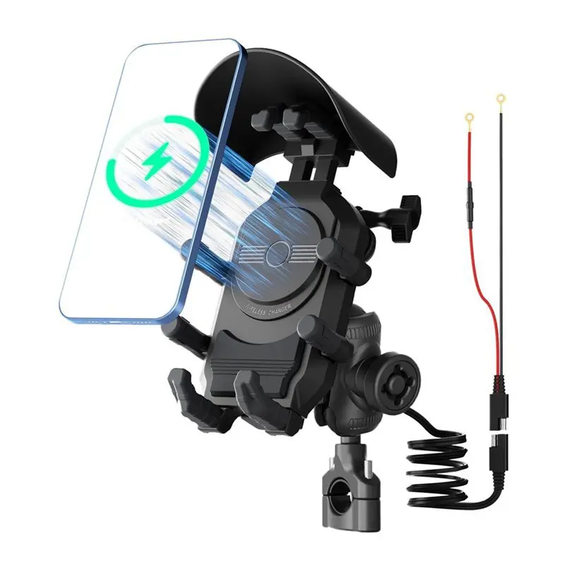 15W Wireless Fast Charging Motorcycle Phone Holder, Shockproof Anti-Theft Navigation Bracket for All Motorbikes