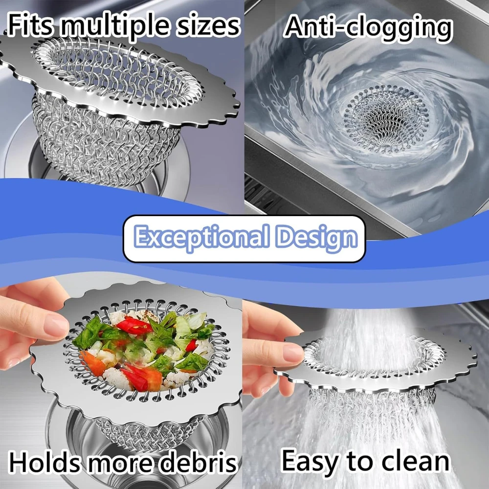Kitchen Sink Drain Filter Stainless Steel Mesh Filter Anti-clogging Garbage Disposal Cover Kitchen Drains & Strainers