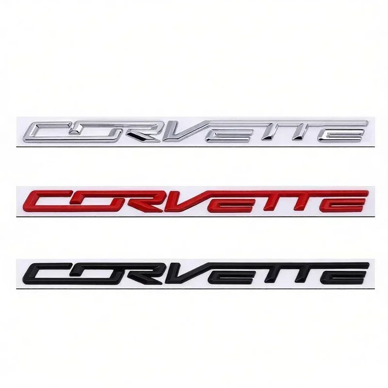 Metalowa, modyfikowana, angielska litera, logo Chevrolet Corvette, naklejka 3D, emblemat tylny, dekoracja samochodowa, wymiary 27,8x1,8 cm.