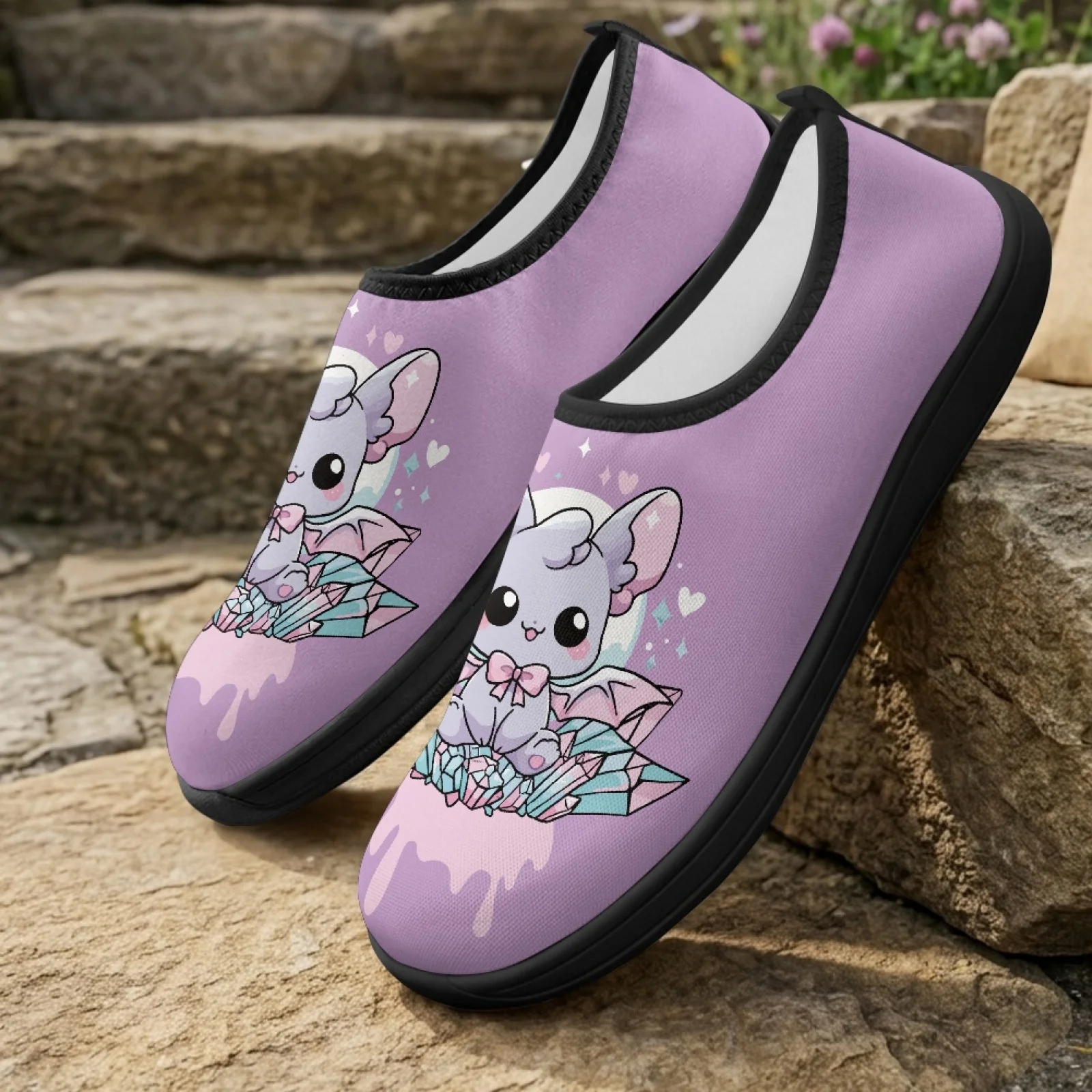 PENSTROLL Non-Slip Zero Drop Shoes Slip On Walking Footwear for Everyday Wear Men Cute Bat Crystal New Trend