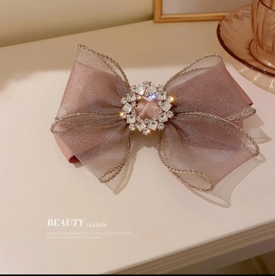 머리핀 Rhinestone Claw Clip Hair Bow Large Chiffon Bow Black Fabric Ribbon Flower Rose Claw Jaw Clamps Clips Accessories for Women