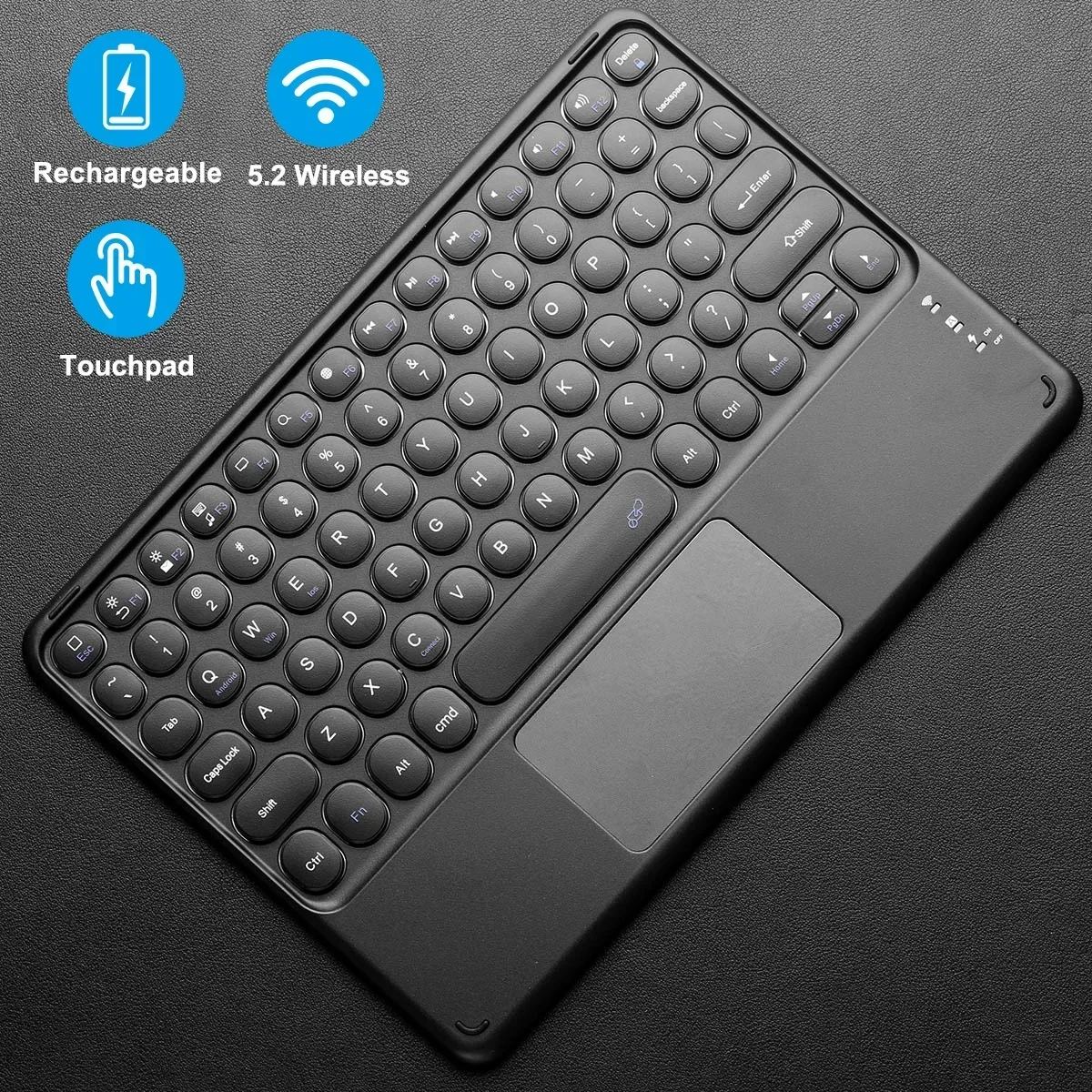 Teclado sem fio compatível com bluetooth, touchpad, teclados para telefone celular, pc, tablet, android, windows