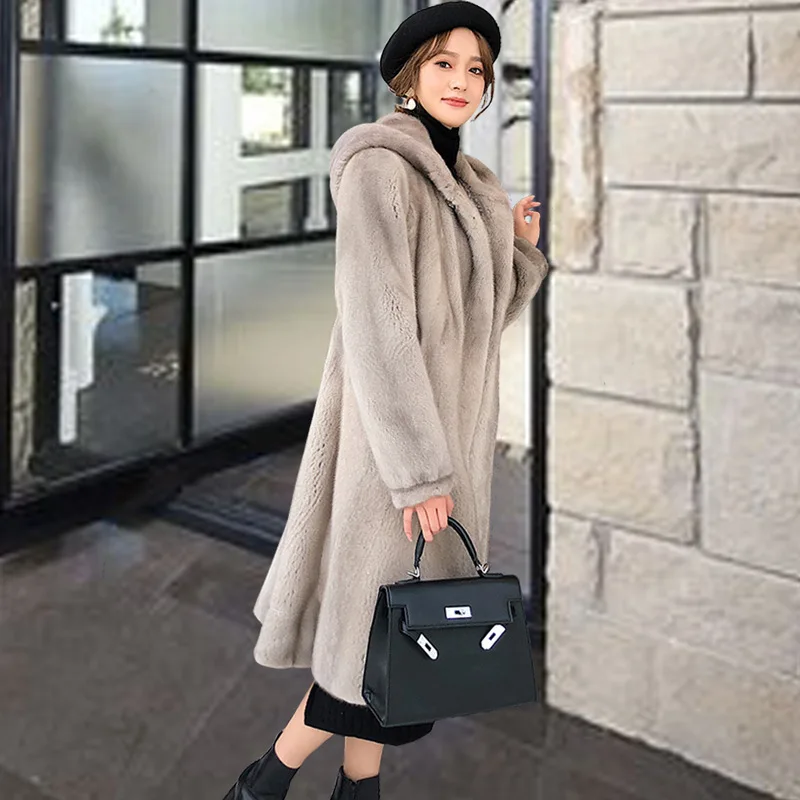 Casaco de vison de veludo para mulheres, o novo importado, inteiro, longo, inverno de 2023 Haining Mink Fur Coat, Haining