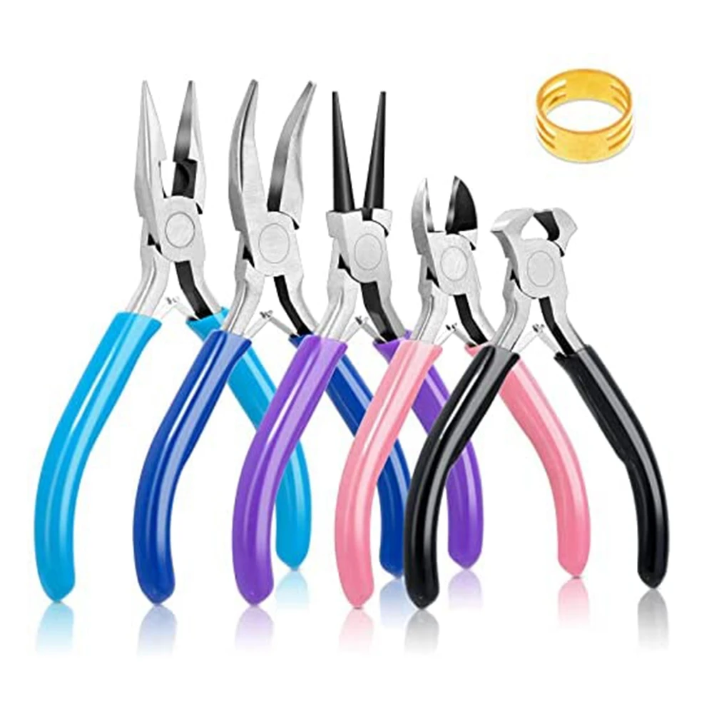 6 PCS Jewellery Pliers Kit with Spring, Jewellery Making Plier Set with Needle Nose Plier,Jewellery Making Kit for Girls