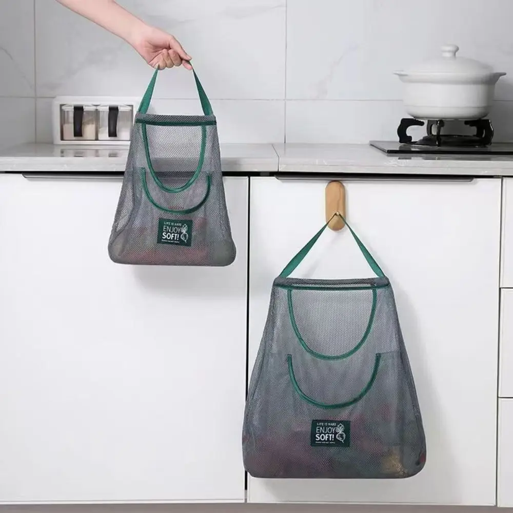 New Reusable Kitchen Hanging Mesh Bag Wall Mounted Polyester Fruit Vegetable Storage Net Bag Large Capacity Net Pocket