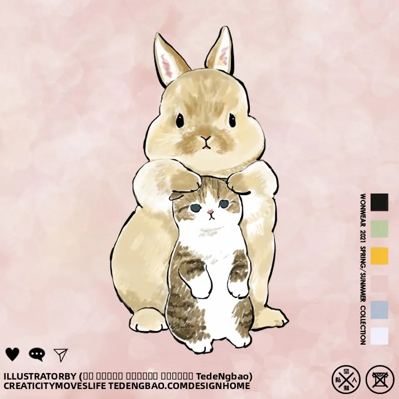 

Хлопковые футболки для пар, свободного кроя, с коротким рукавом, летние, с мультяшным принтом и изображением маленьких животных, легкие, трикотажные, для веселого отдыха.