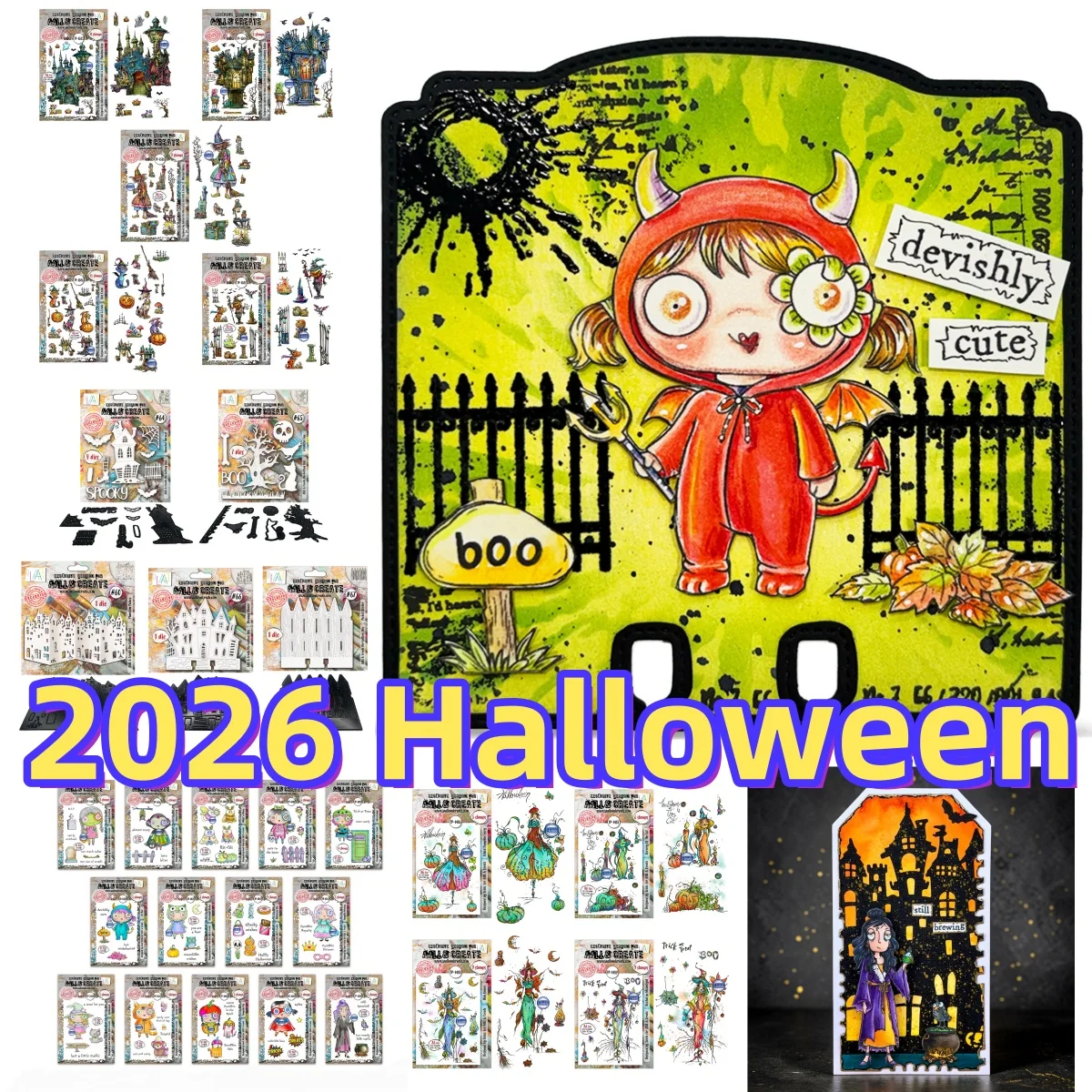 2026 Halloween Boo Pumpkin Dreamy Manor Matrices de découpe en métal et tampons transparents pour la création de cartes DIY, le scrapbooking, les modèles d'artisanat et la décoration