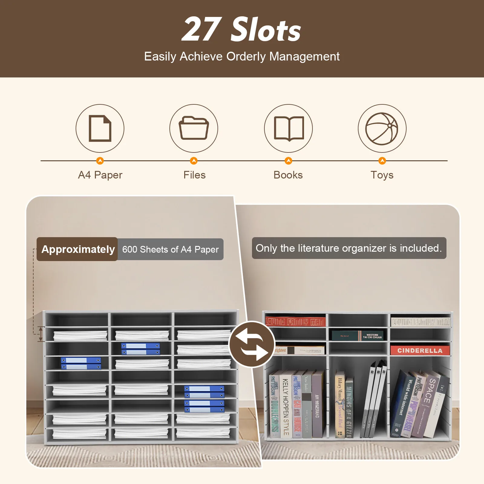 رف منظم أدب مكون من 27 فتحة - صندوق بريد PVC أبيض للفصول الدراسية والمدرسة المنزلية وخزانة ملفات تخزين الملفات المكتبية