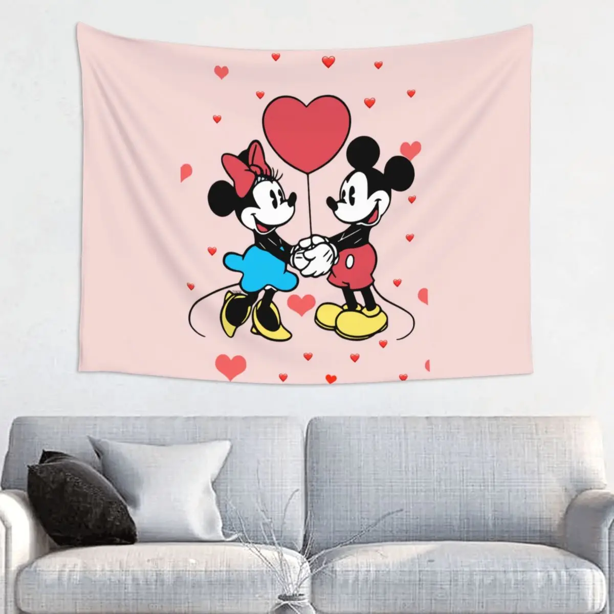 Custom Mickey Mouse Minnie Mouse Heart Tapestries for Bedroom Dorm Valentine's Day Hippie Wall Hanging Tapestry Home Decor