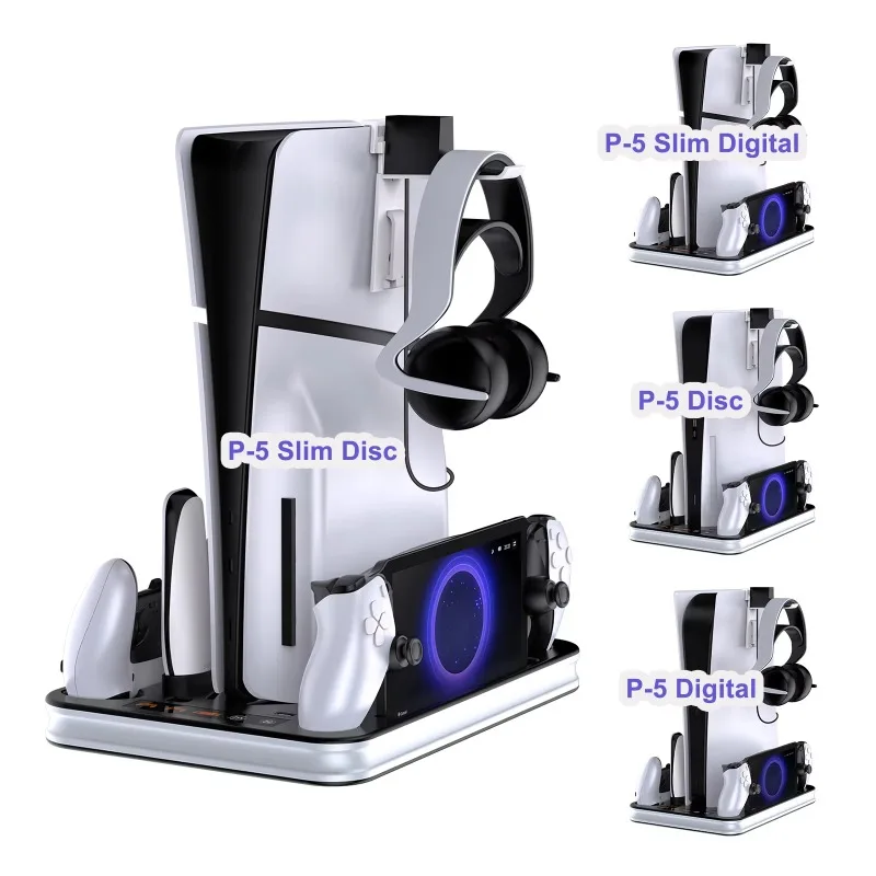 For PS5 Slim Cooling Stand with RGB Light Fan For PS5 Console Disc&Digital Editions PS5 Controller Dual Controller Charging Dock