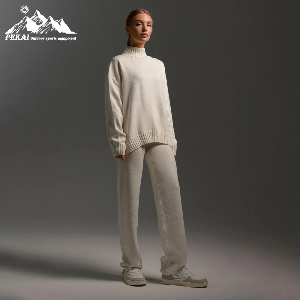 

Свитер с полувысоким воротником для Европы и Америки, осень-зима 2025 г., новый вязаный пуловер, брюки, свитер, комплект для женщин