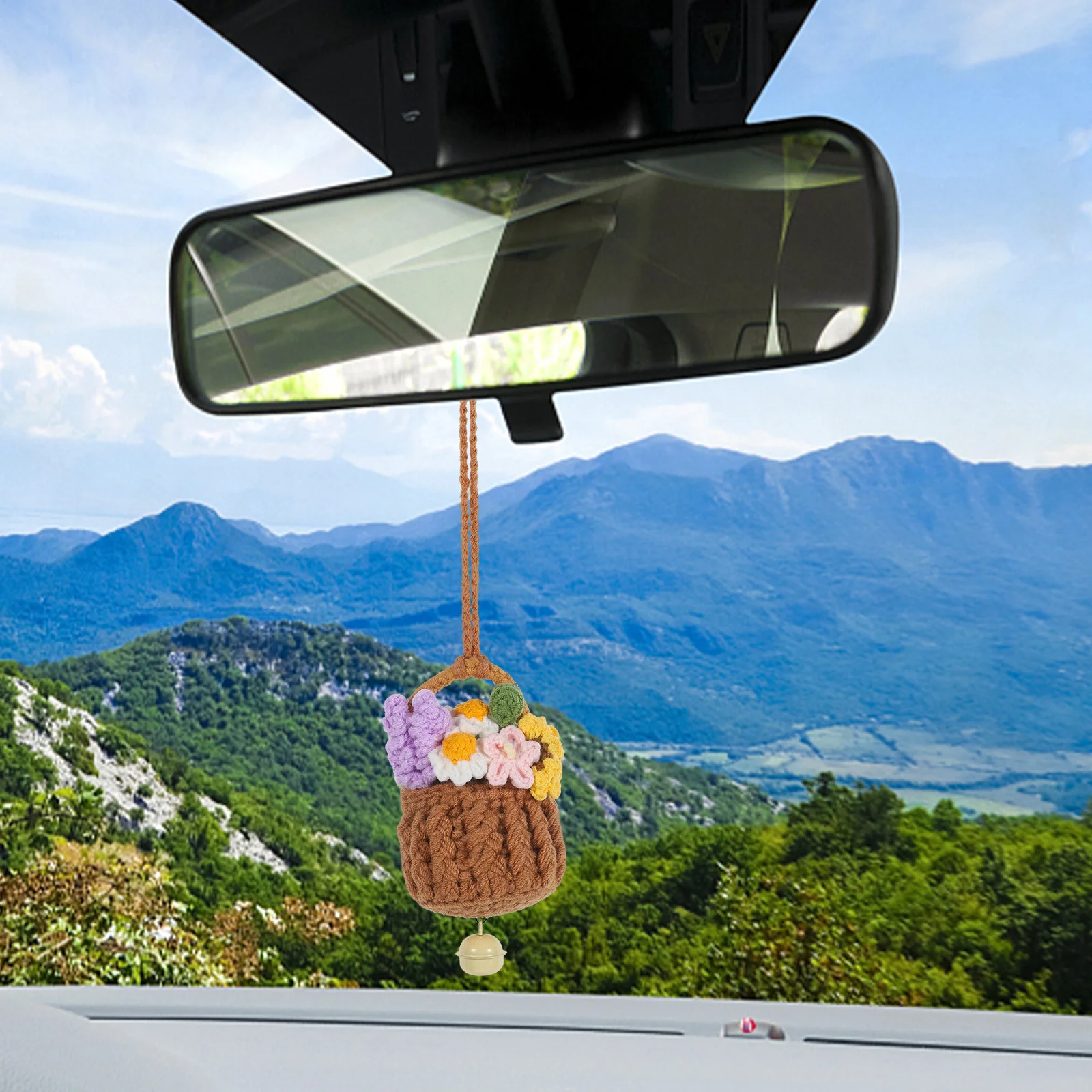 

Lightweight Woven Car Rearview Mirror Flower Basket Pendant Hanging Decoration For Bag Purse Luggage Auto Interior Aesthetic Key