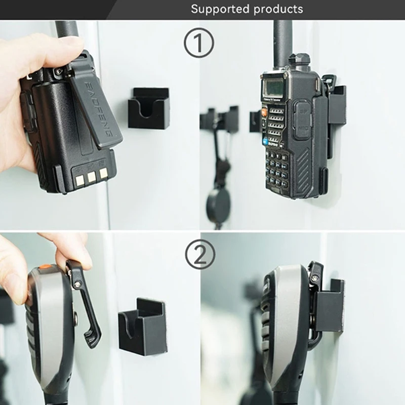 Walkie Talkie Holder Clip Wall Mount Back Rack Easy Install Stand for Two-Way Radios Black ABS Material for Home Security