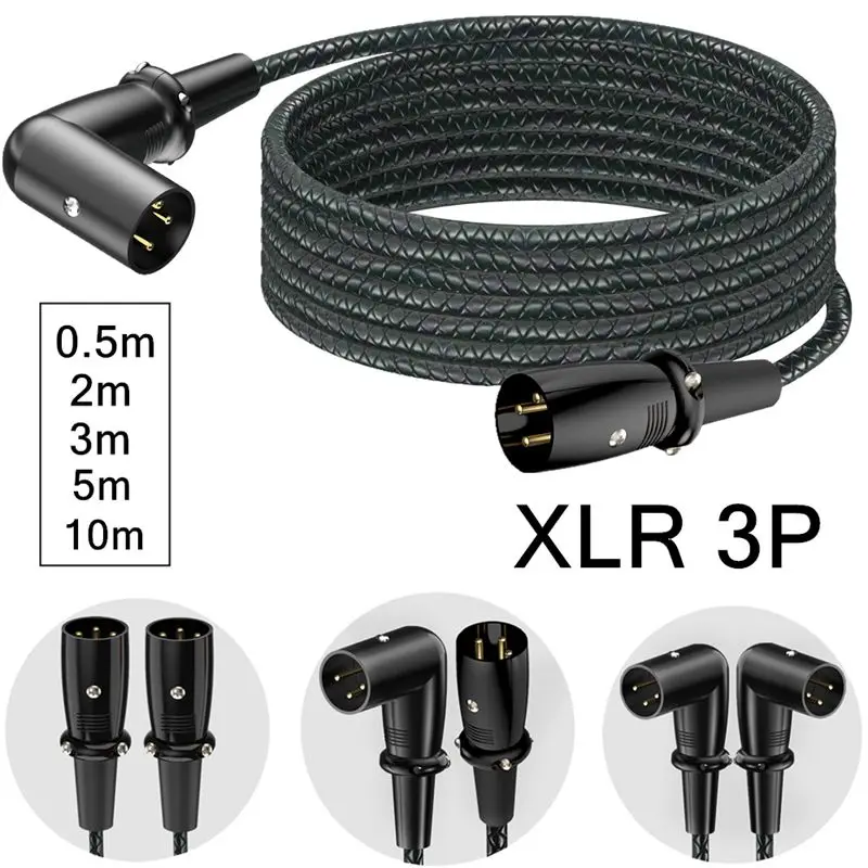 0.5m-5m 90 ° Angled Metal Shell XLR Balanced XLR 3-Pin Male to Male Audio Microphone Amplifier Mixing Console Connection Cable