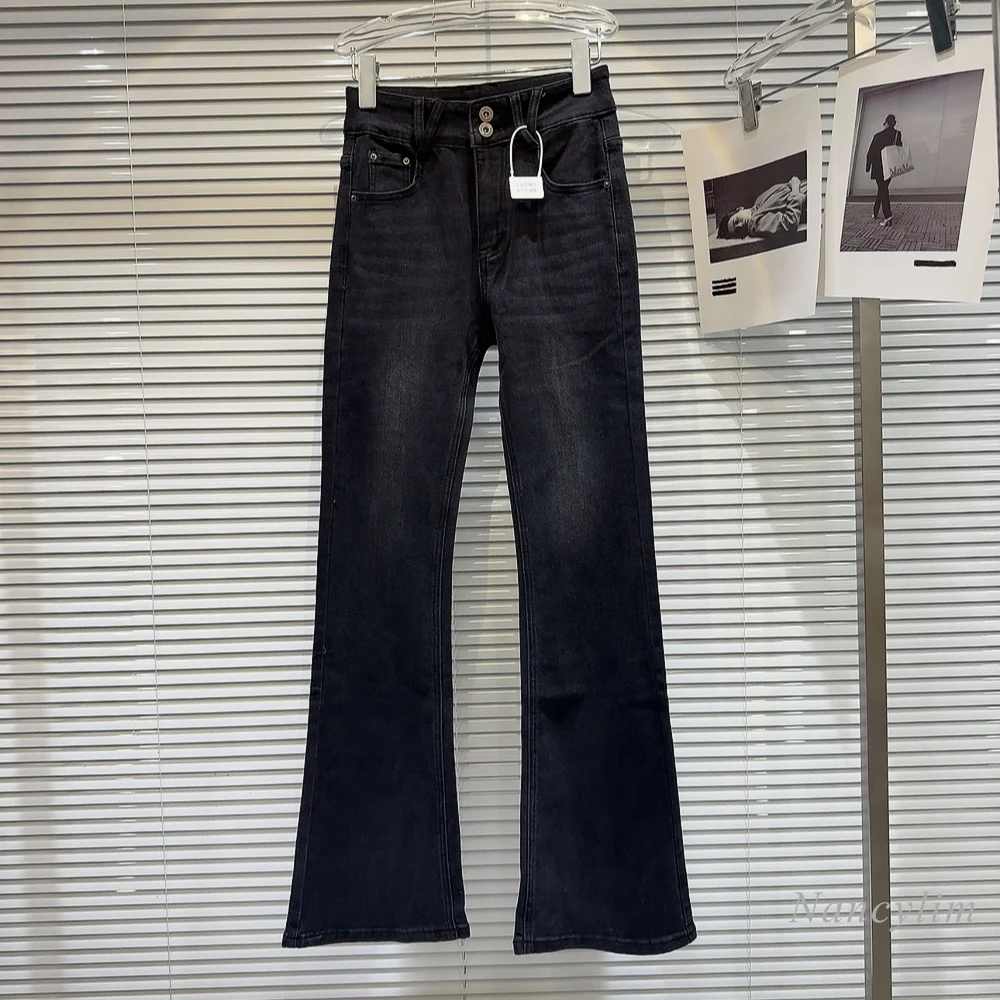 Jeans azul simples casual para mulheres, cor sólida, design lavado e desgastado, calça fina e emagrecedora, nova para primavera e verão