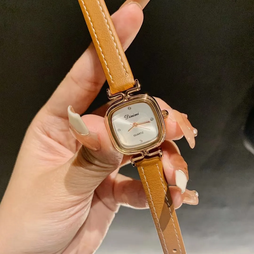 Golden Bracelets Women Antique Watches Vintage Full Steel Real Leather Strap Wristwatch Quartz Retro Fashion Watch Relogios 3ATM