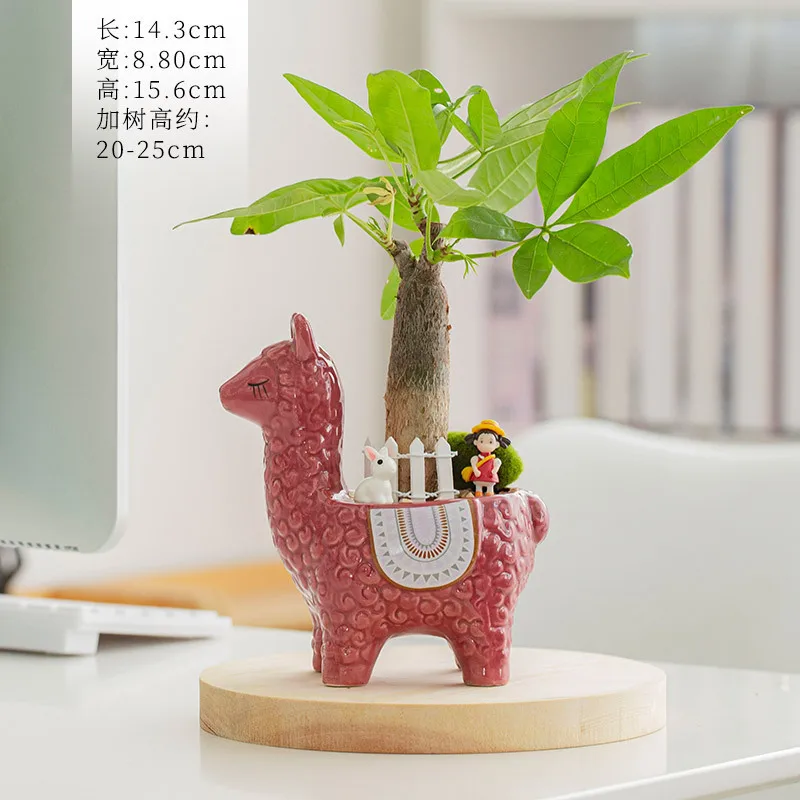 Ceramic Alpaca Flower Pot European Style Cute Fleshy Nordic Home Decoration Cartoon Animal Plant Macetas Balcony Decorations New