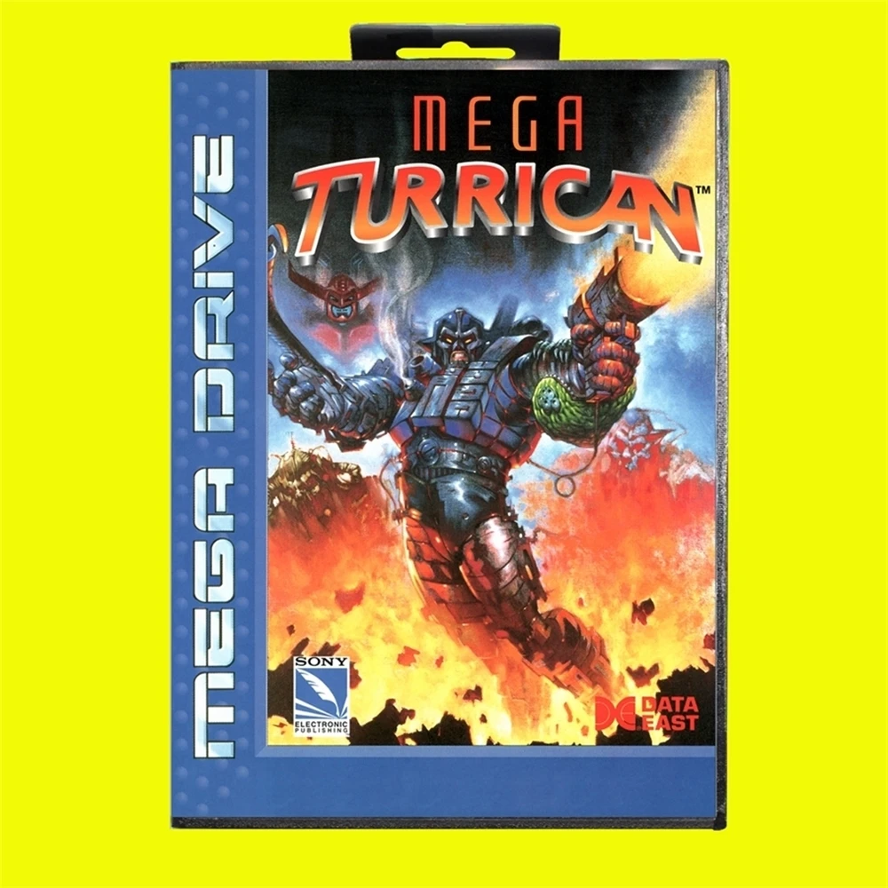 การ์ดเกม MEGA turrican 16บิตการ์ดเกม MD พร้อมกล่องขายปลีกฝาปิด EUR สำหรับ Sega megadrive & Genesis