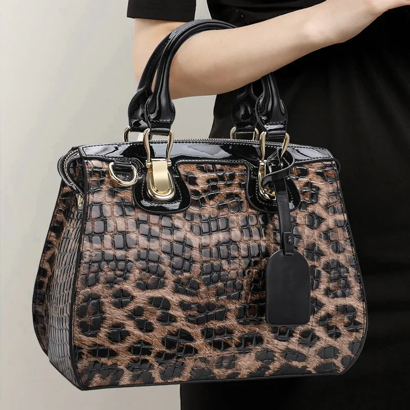 

2023 Fashion Leopard Women Handbags European Designer Cow Genuine Leather Shoulder Bags Female Brand Luxury Crossbody Boston Bag