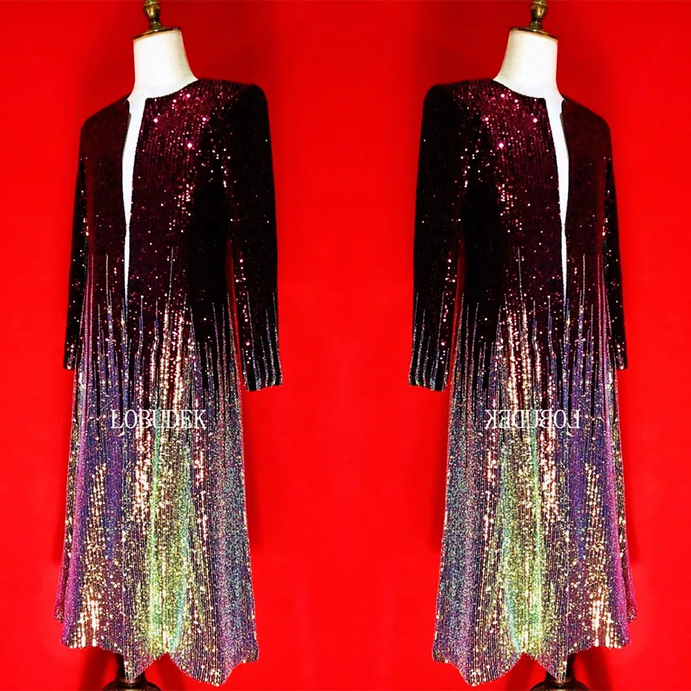 

Luxury Sequins Extra Long Overcoat Male Singer Bar Concert Outerwear Stage Performance Costume Prom Evening Party Model Catwalk