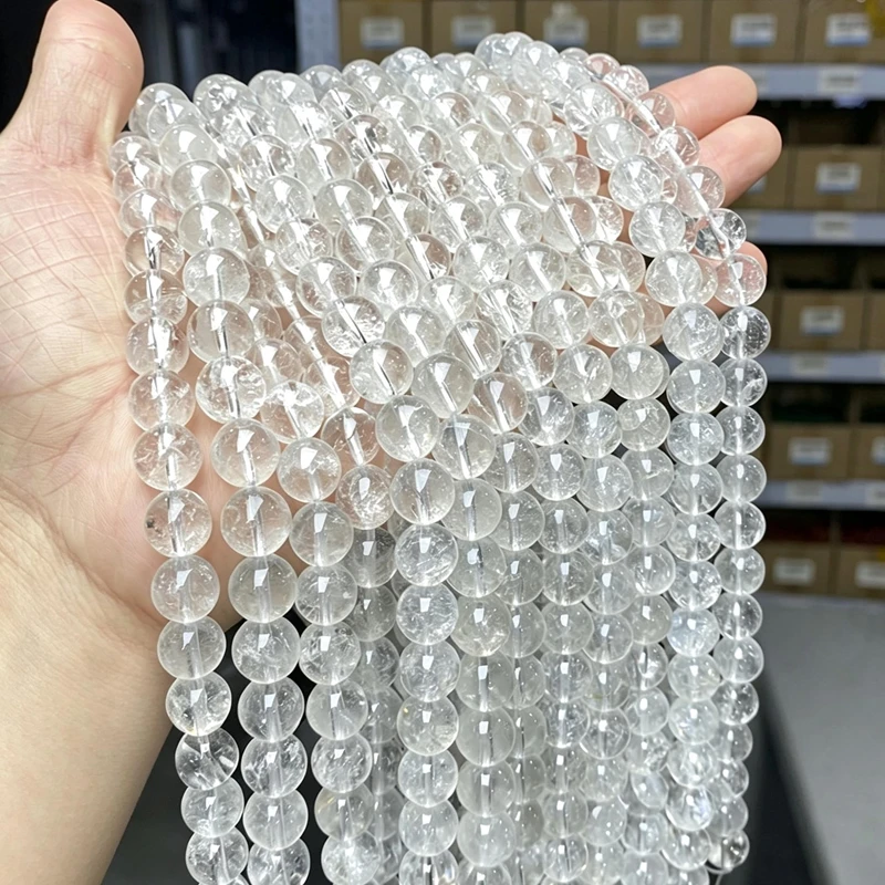 Natural White Clear Quartz Cracked Crystal Round Loose Beads DIY Bracelet Earrings 4/6/8/10/12mm For Jewelry Making 15'' Strand