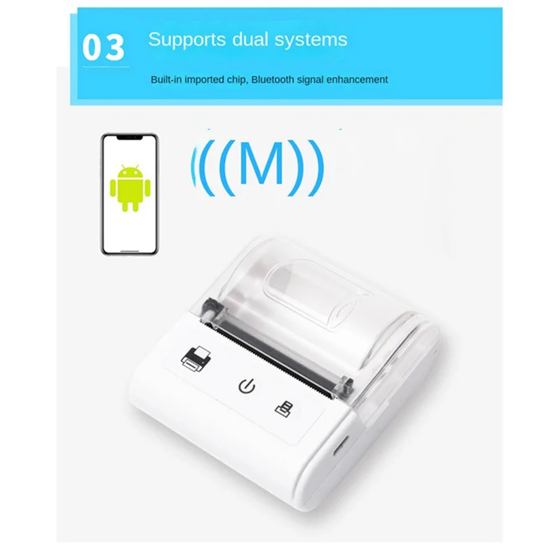 GOB-oWireless Mini เครื่องพิมพ์ความร้อนบลูทูธแบบพกพาเครื่องพิมพ์ใบเสร็จความร้อน BT 58 มม.การพิมพ์ใบเสร็จความร้อนสีขาว US