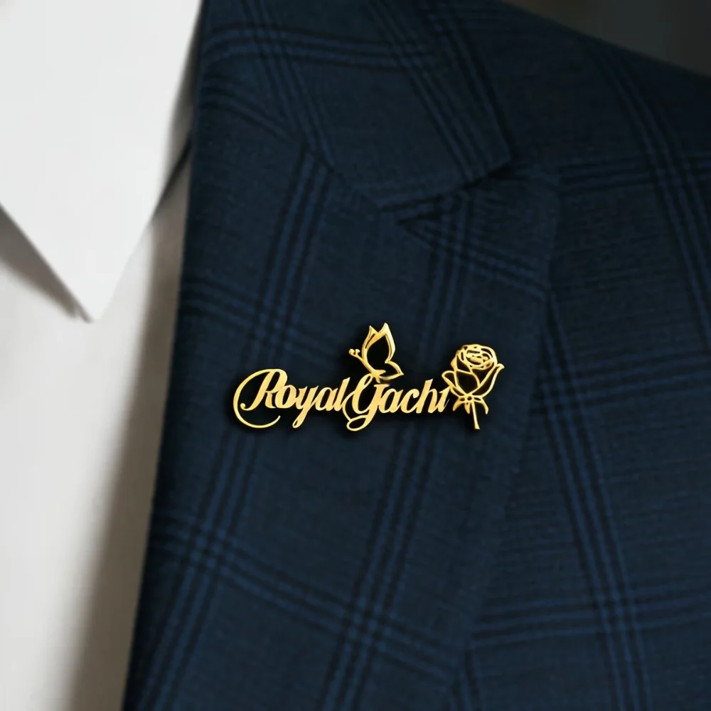 Customized Name Brooch Personalized Fashion Butterfly Rose Stainless Steel Men Suit Accessory Wedding Party Groom Keepsake Gift