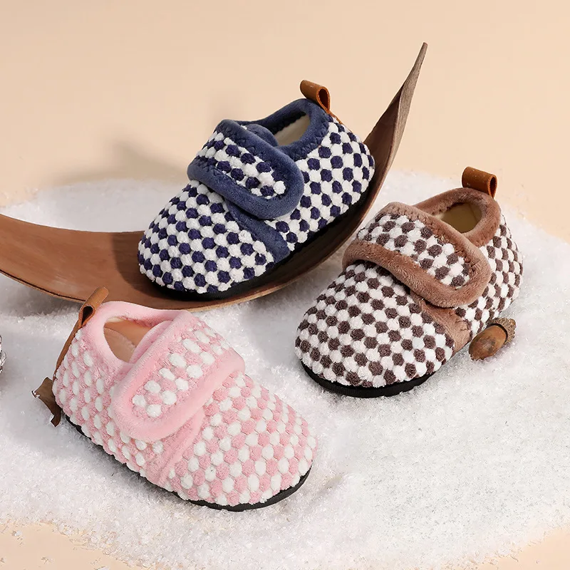 Children's Cotton Shoes Indoor Soft Sole Anti Slip Home Slippers for Boys Girls Lightweight Fur Slippers Plush Warm Floor Shoes