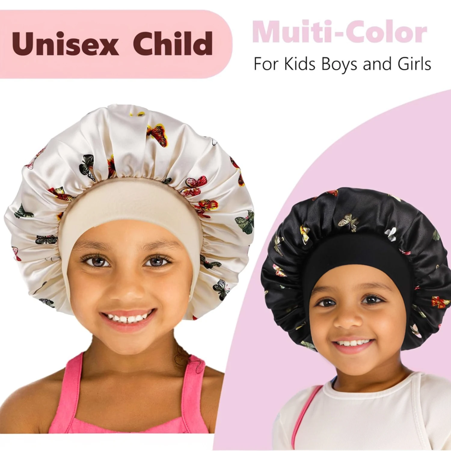 Children Bonnet New Wide Edge Elastic Butterfly Printing Sleep Fashion Leisure Home Comfortable Nightcap Hair Cap