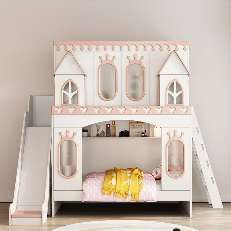 Dream Castle Princess Bed Girl Bedroom Bunk bed Tree Hole Solid wood high and low bed